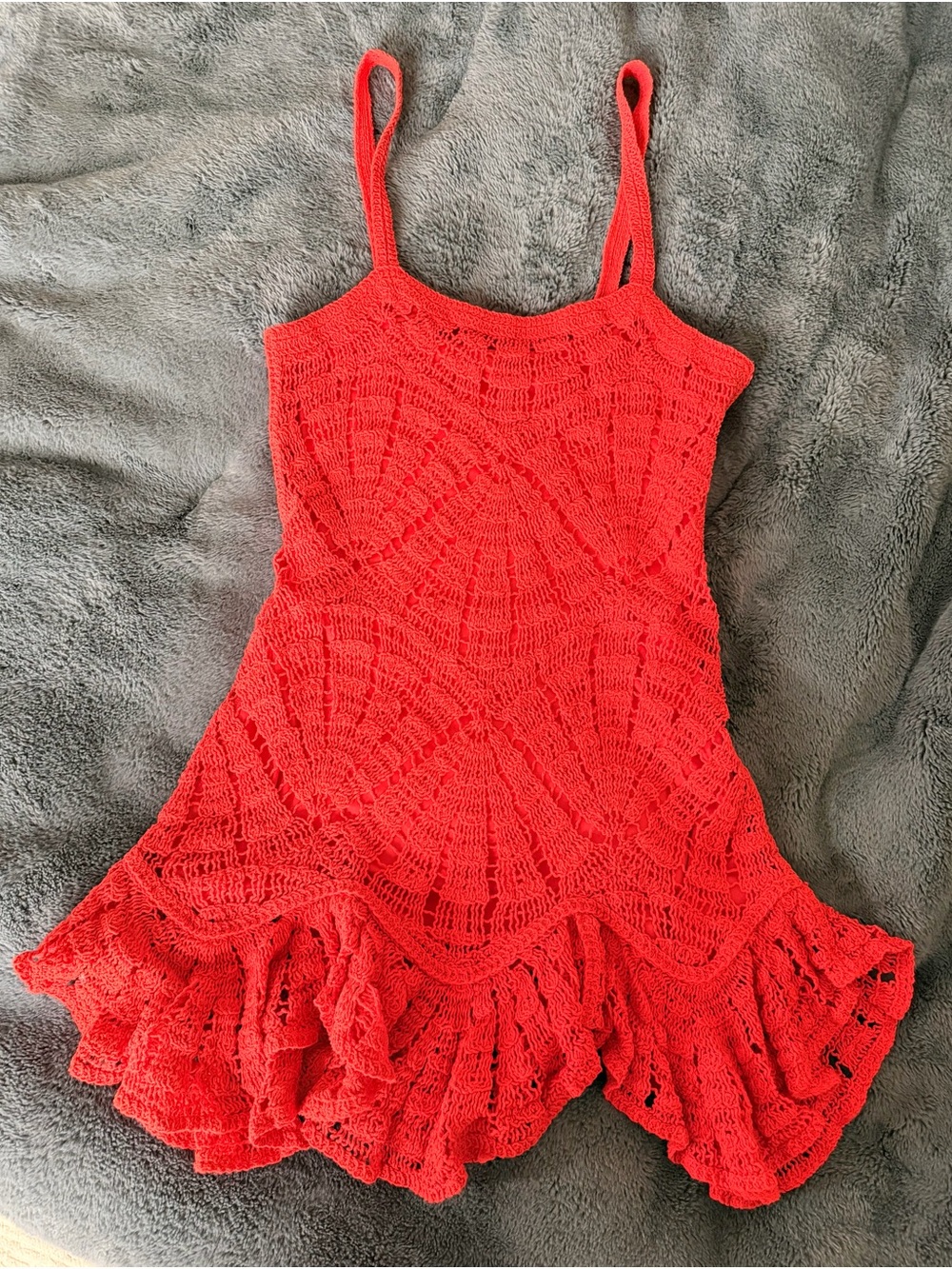Zara Red Crochet Ruffle Dress
